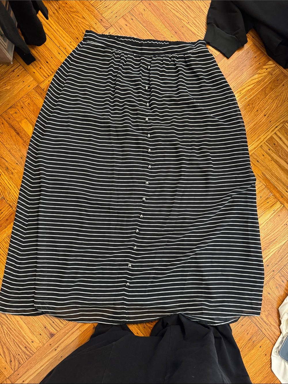Black & White Striped Button-Front Maxi Skirt